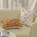 Fall Decor Pillow Covers 18x18 Set of 2 Autumn Orange Pumpkin Throw Pillow Covers Outdoor Thanksgiving Decorations Pumpkin Pillowcase Farmhouse Decorative Linen Cushion Covers for Sofa Couch