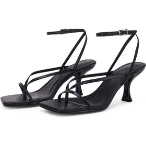 PiePieBuy Women's Lace Up Heeled Sandals Square Flip Flop High Heels Strappy Party Shoes (8, Black)