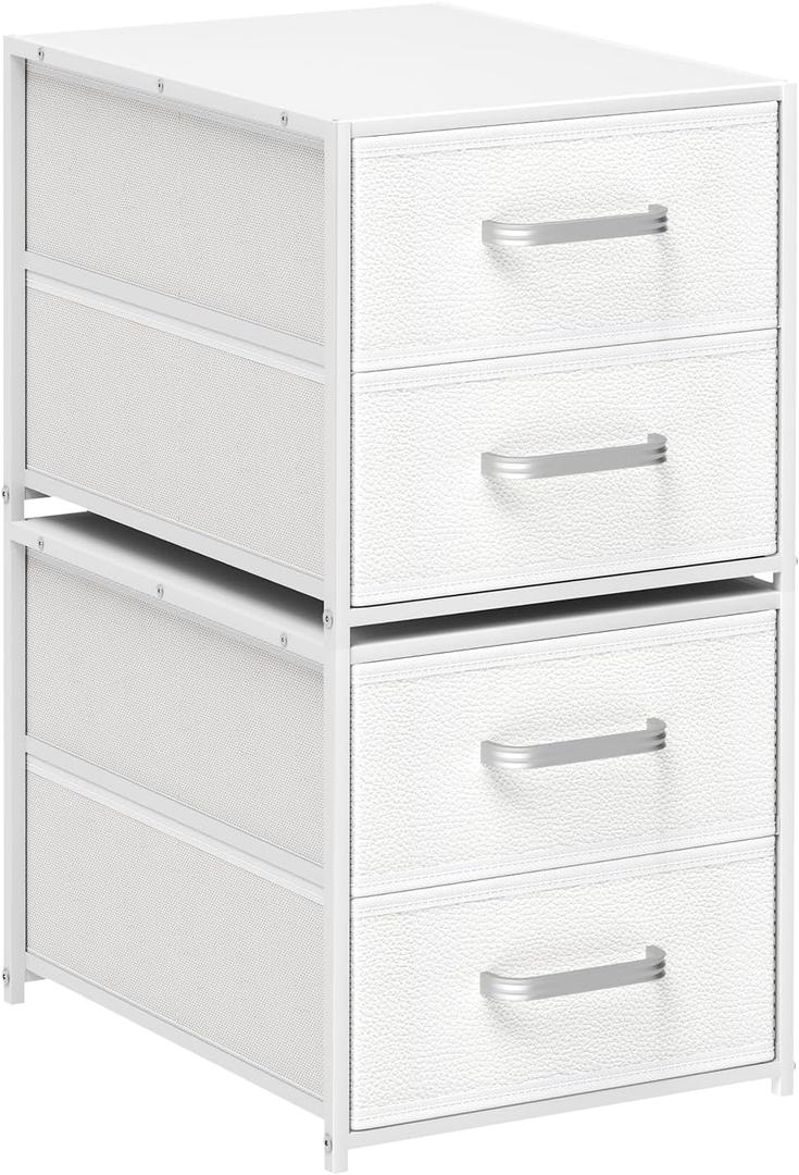 Homsorout Stackable Storage Drawers - 2 Tier Closet Organizer with Metal Handles and Metal Frame, Fabric Dresser with Collapsible Bins for Bedroom, Dorm, Office, White, 2 Pack
