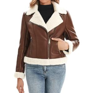 DIASHINY Women's Faux Shearing Fur Winter Coat Warm Thick Fur Lined Faux Leather Jacket (XL)