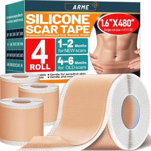 Arme Silicone Scar Tape, 1.6"x480" Silicone Scar Sheets(4 Rolls-12M) Medical Grade Scar Tape for Surgical Scars, Reusable Scar Patches, Professional Scar Removal Strips for C-Section Keloid Tummy Tuck