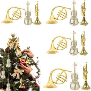 12pcs Musical Instruments Ornaments Christmas Decoration - Gold Tiny Instruments Set - Xmas Tree Hanging Decorations Christmas Crafts DIY Dollhouse Accessories Holiday Decor