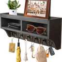 Key Holder Wall Mount - Mail Organizer Wall Mount with 6 Key Hooks and Storage Box for Sunglasses Storage and Dog Leash Holder Home Decor Rack Apartment Farmhouse Shelf Entryway Organizer (Black)