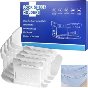 Bed Sheet Holder with Lock Strips, Heavy Duty Sheet Holders, Corner Fastener with 4PCS Bed Sheet Clips, Lock Bed Sheet Keep Sheets Firm Tight, Fit Any Mattress Size, Easy One-Time Installation