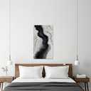 Boiee Art,24x48Inch Hand Painted Modern Black Simply White Framed Artwork Textured Ocean Wave Art on Canvas Minimalist Oil Painting