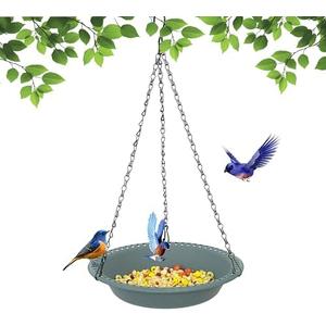 Pack of 2 Hanging Bird Feeder, Hanging Bird Feeder Tray 10 inch for Attracting Birds, Birdfeeder Hanging for Garden Yard Outside, Gray