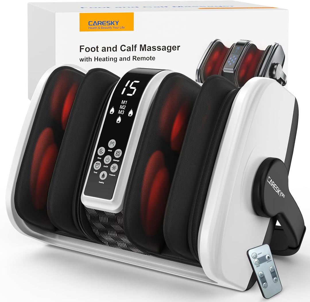 CARESKY Shiatsu Foot Massager with Heat, Deep Kneading Foot Massager for Plantar Fasciitis, Neuropathy, Circulation and Pain Relief, Foot and Calf Massage at Home/Office