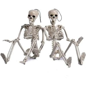 2 Pack 16 Inches Halloween Decoration, Body Posable Skeleton Realistic Human Bones with Posable Joints for Halloween Pose Prop Decor Yard Lawn Garden Patio Outdoor Haunted House Decorations