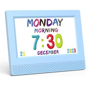 Kids Digital Alarm Clock Colorful, 7" Large LED Time Display Children's Sleep Trainer, Eye-Caring Digital Clock for Girls Boys Bedrooms Bedside, 17 Alarm Clock Settings Easy to Use Kids Birthday Gift (Blue)