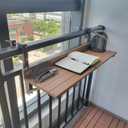 Balcony Railing Table,Folding Rail Table - Multi-Functional Rail Hanging Table for Indoor and Outdoor Use(Wood Color)