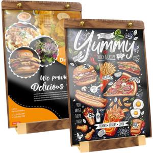 2 Pack Acrylic Sign Holder 8.5 x 11 Inch with Wood-Color Base, Vertical L-Shape Tabletop Display Sign Holder for Store/Coffee Shop/Restaurant Menu Display Hotel/Office Poster Display
