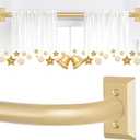 Gold Wrap Around Curtain Rods 28 to 48 Inch:Blackout Adjustable Window Curtain Rod,Room Darkening Heavy Duty Curved French Metal Single Drapery Rods for Bedroom Kitchen Easy Install,Brass Gold