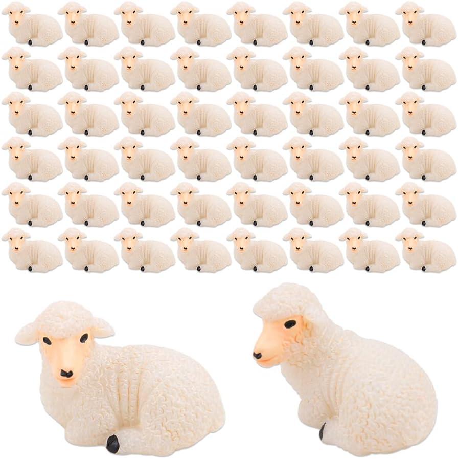 50Pcs Cute Mini Resin Sheep Figurines Realistic Tiny Lamb Statues Bulk for Fairy Gardens Cake Toppers and Micro Landscape Decoration Little Sheep Decor for Car Accessories