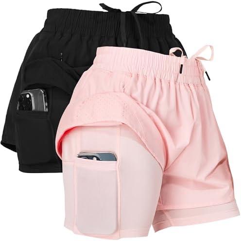 Ultra Performance Gym Shorts Women Pack of 2, Nylon Compression Workout Shorts Women with Liner,2XL