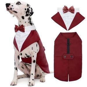 Kuoser Dog Tuxedo Dog Suit and Bandana Set, Dogs Tuxedo Wedding Party Suit, Doggy Prince Bow Tie Shirt Formal Pet Wedding Attire for Large Medium and Small Dogs Golden Retriever Samo Bulldogs, L