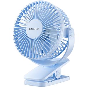 Gaiatop Portable Clip on Fan Battery Operated, Small Powerful 3 Speed Quiet 360 Rotate, USB Rechargeable Mini Personal Cooling Fan for Desk Table Home Office Stroller Camping Women Gifts Light Blue