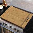 Bamboo Wood Stove Top Cover with Handles for Gas Burners/RV Stovetop, Noodle Cutting Board for RV Gas Stovetop, Noodle Board Electric Stove Cover & Juice Grooves for Kitchen Countertop Space (29.6"L x 22"W)
