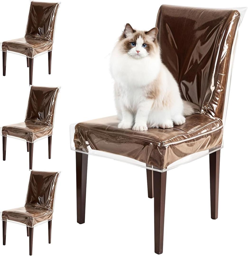 4 Pack Plastic Dining Chair Covers, Transparent Waterproof Chair Covers Reusable Plastic Seat Protectors for Kitchen, Restaurant, Hotel, Party, Outdoor
