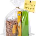 CUDICY 100pcs Cellophane Bags 10x14 Cellophane Wrap Goodie Bags Large Clear Gift Bag Party Favors Bag Clear Treat Bag with Ties Plastic Gift Wraps Packaging Wraps for Cookie Candy (No Gusset)