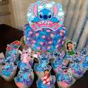 Stitch Party Supplies, 102 PCS Birthday Decorations Set Include Banner, Balloons, Stickers, Hanging Swirls, Cake Cupcake Toppers, Tablecloth for Boys Girls Stitch Theme Party