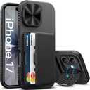 for iPhone 17 Case Wallet, Built-in Stand & Card Holder & Camera Cover, Rugged Military Grade Drop Protection Heavy Duty Hard Protective Phone Cover Case for iPhone 17 6.3" 2025, Black