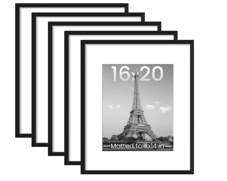 upsimples 16x20 Picture Frame, Gallery Wall Frames Set of 5, Black Poster Frame Collage Wall Decor, 11x14 Picture Frame with Mat for Family, Baby, Hallway, Christmas 