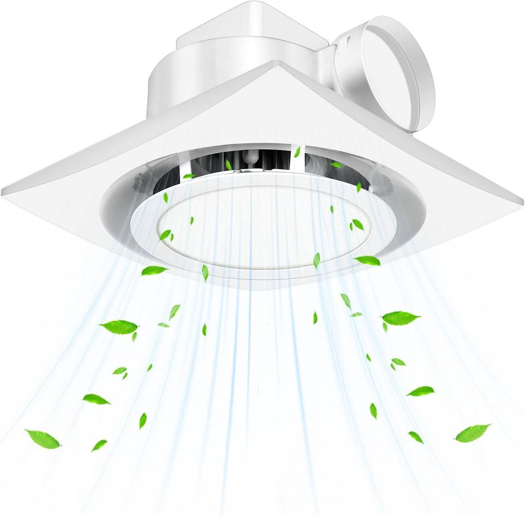 Bathroom Exhaust Fan with Light, 110 CFM, 1.0 Sones, 12.16 Ceiling Vent Fan with 20W LED Light, 3 Adjustable Color Temperatures, Ideal for Bathrooms and Toilets