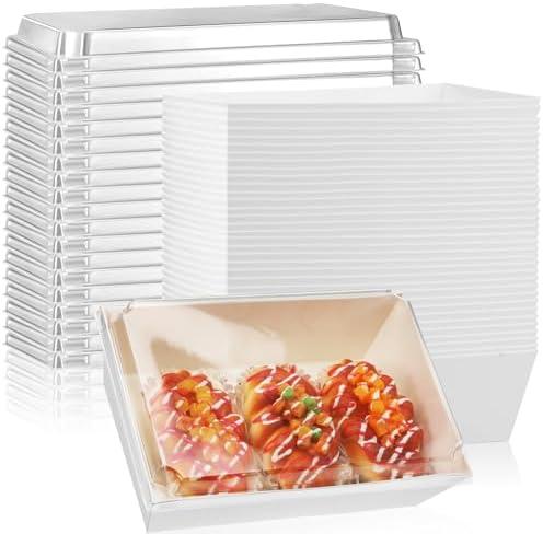 ReliThick 50 Pack 8x6 Charcuterie Boxes with Clear Lids Large Disposable Paper Food Containers to Go Bakery Boxes Take out Boxes Bulk for Christmas Party Salad Sandwich Cake Cookies Cocoa(White)