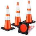 BATTIFE 28 Inch Traffic Cones with Black Weighted Base, PVC Orange Safety Cones for Traffic Control, Construction Events, Driveways, and Parking Lots (4 Pack)