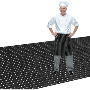 82.6 x 35.4 Inch Non-Slip Commercial Anti-Fatigue Drainage Rubber Mat Roll, Heavy Duty Rubber Floor Mat with Holes for Restaurants, Bars, and Wet Areas, Black