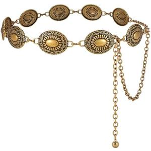 TRIWORKS Western Concho Belt for Women – Gold Chain Cowgirl Belt for Dresses, Jeans & Country Concerts