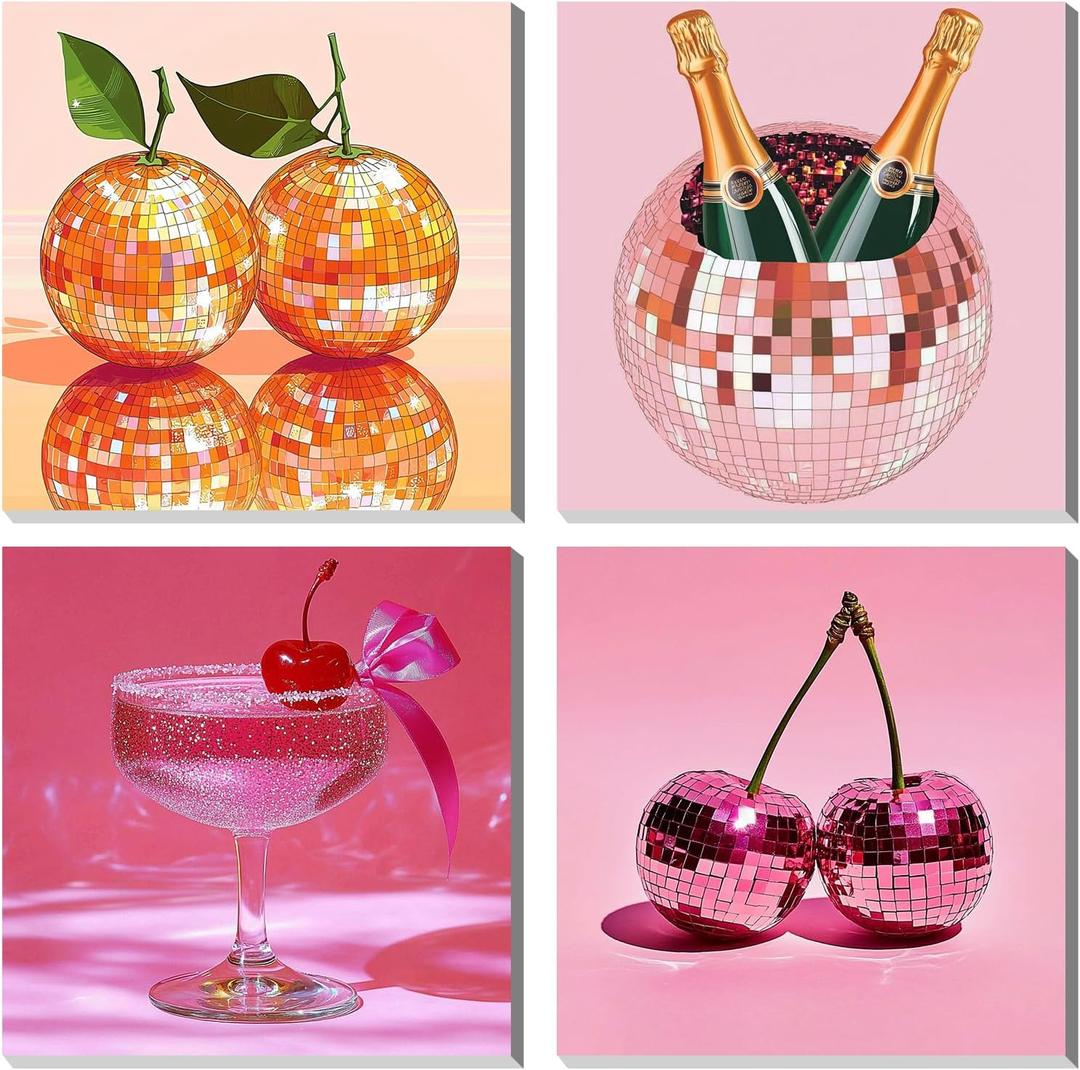 4 Pack Vintage Paint by Numbers Kits for Adults Kids Beginner, Cocktail Easy Framed Adults Paint by Number Kits on Wooden Framed Canvas, DIY Acrylic Color Painting by Number for Home Decor 8x8 Inch