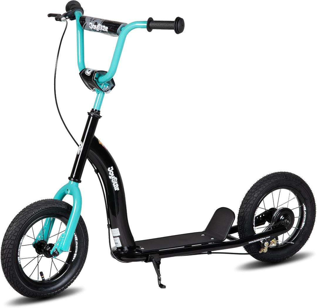 JOYSTAR Kick Scooter for Kids 5+ Teens & Youth, Lightweight Kids Scooter with Adjustable Handlebar, 2 Wheel Scooter for Boys & Girls, 12" Inflatable Wheels Rear Drum Brakes (Black)