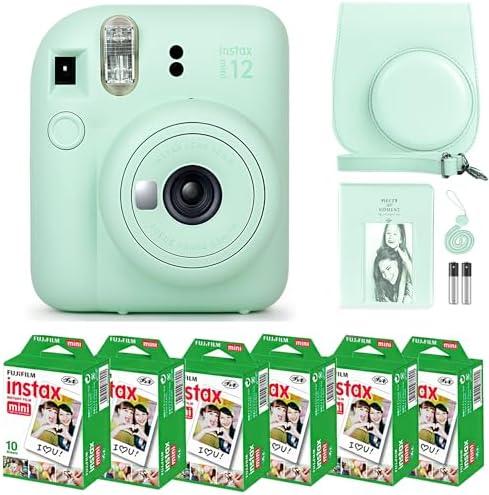 Fujifilm Instax Mini 12 Camera  Bundle with Deals Number One Accessories Including Carrying Case, Photo Album, Stickers (Mint Green)