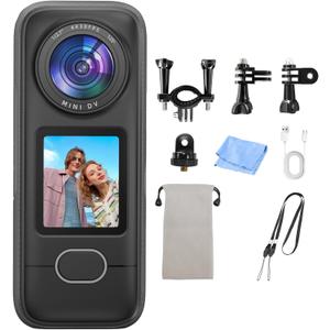 4K Action Camera, 3.5Hrs Battery Life Body Camera Hands-Free Recording, IPX6 Waterproof Portable Vlogging Camera with 1.4" HD Screen, Video Recorder with WiFi for Travel, Cycling, Motorcycle, Bloggers