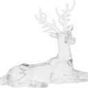 Transparent Elk Statue, 4.17x3.62x2.00in Acrylic Reindeer Ornaments, Lifelike Lying Deer Decorations for Holiday Home Decoration