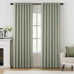 ANRODUO Rod Pocket and Back Tab Pleated Blackout Curtains with Hooks, Rings, Sage Green Curtains 90 Inches Long 2 Panels, Thermal Insulated Room Darkening Living Room Bedroom Curtain, 42x90 Inches