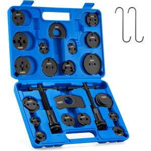 Orion Motor Tech Brake Caliper Wind Back Tool Kit, 24pc Brake Caliper Compression Tool Set with Thrust Bolt Assemblies Retaining Plates Caliper Hangers 18 Disc Adapters, Blue Case (Black)
