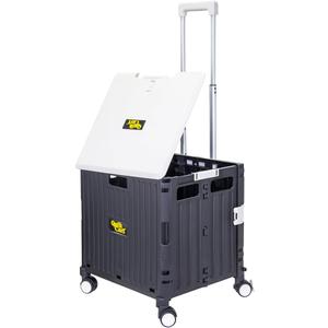 dbest Products Quik Cart Swing Lid Four Swivel Wheeled Rolling Crate Teacher Utility with seat Heavy Duty Collapsible Basket with Dual Telescopic Wagon Handle