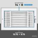 HVAC Premium 14''w X 8''h 3-Way AIR Supply Grille - Vent Cover & Diffuser - Flat Stamped Face - White [Outer Dimensions: 15.75''w X 9.75''h]