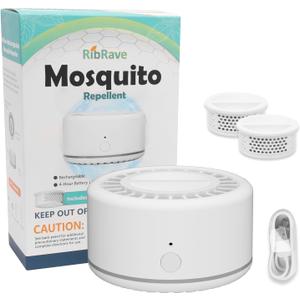 RibRave Electronic Mosquito Repellent Insect Repellent Indoor and Outdoor 30 Ft Mosquito-Free Zone Rechargeable Mosquito Repeller Device, Comes with 2 Refills