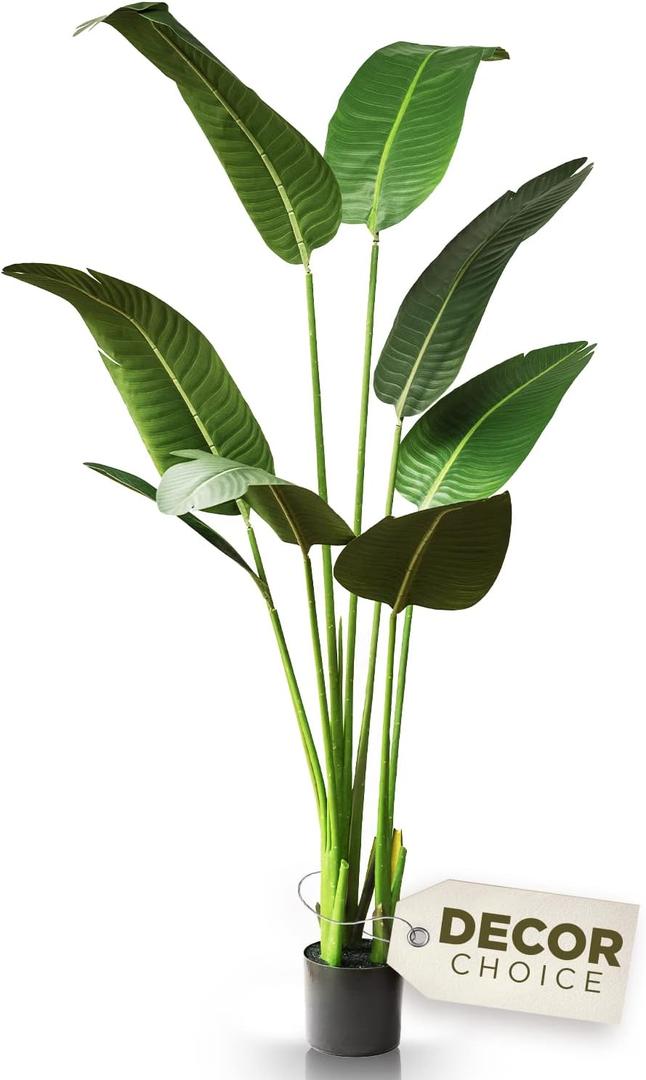 FOREVER LEAF 5 Feet Bird of Paradise Artificial Plant, Includes Black Planter, Realistic Banana Shaped Leaves, Large Faux Floor Plants for Living Room, Perfect Silk Plants for Home Decor Indoor