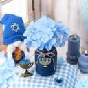 Lyrow 6 Pack Hanukkah Mason Jar Table Centerpiece Faux Hydrangea Floral Kitchen Table Decoration Hanukkah Tiered Tray Decor for Holiday Party Supplies (Blue)
