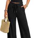 Trendy Queen Womens 2 Piece Lounge Matching Sets Wide Leg Pants Crew Neck Short Sleeve Shirt Sweatsuits, M