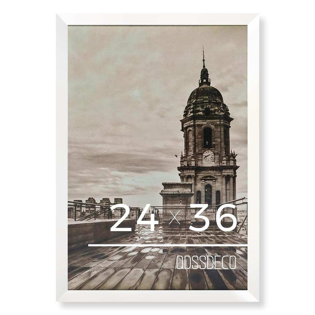QDSSDECO 24" x 36" Poster Frame with Wood and Plexiglass, 1 Pack White