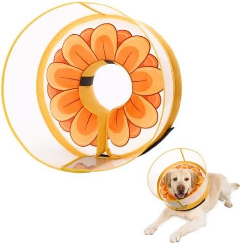 Inflatable Dog Cone Collar with Enhanced Anti-Licking, Soft Neck Donut for Dogs Cats, Recovery Pet Cone Collar After Surgery for Large Medium Small Dogs (Yellow Flower, Medium)