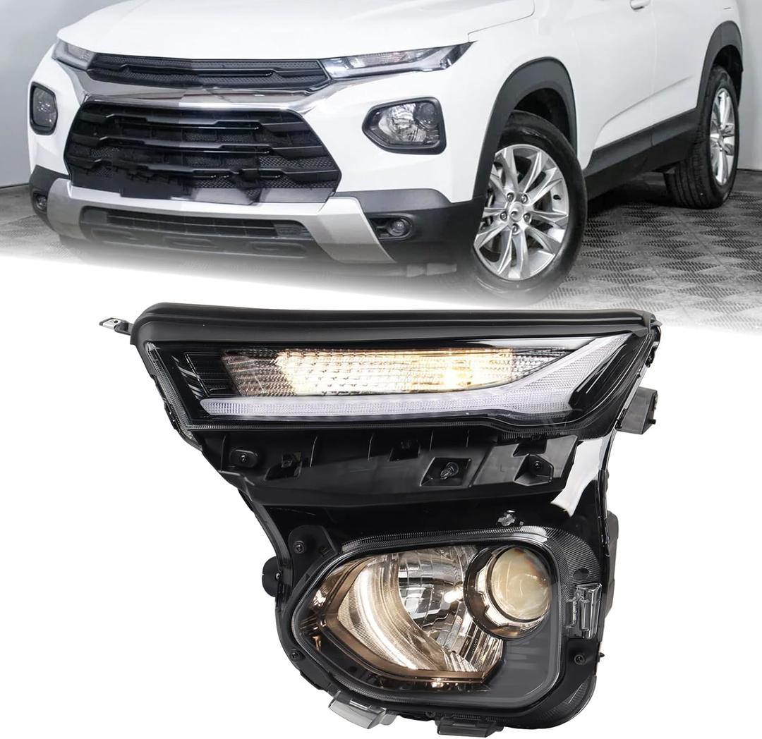 LH Halogen Type Headlight Fit for 2021 2022 2023 Chevy Trailblazer LS/LT/RS/Activ W/LED DRL Projector Headlamp Assembly Left Driver Side With Bulbs 42859233 GM2502520 42827953