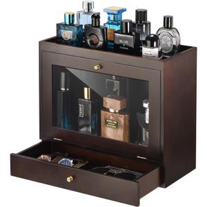 Perfume Organizer for Men, Wood Perfume Display Stand with Velvet Lining Drawer,Capacity Dustproof Perfume Holder for Watch,Jewelry,Perfume Display Risers,A Gift for Men (Walnut)