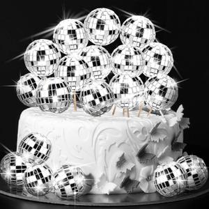 Tessco for You 40 Pcs Mini Disco Ball Cake Toppers Silver 1.18'' Small Disco Balls Cupcake Picks for 70s Themed Party Birthday Wedding Easter Decor