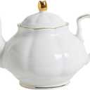 27oz White Porcelain Teapot with Gold Trim, Classic Ceramic Teapot for Loose Leaf Tea & Tea Bags, Elegant Small Teapots for Daily Use or Gifts